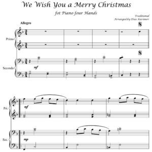 We Wish You a Merry Christmas for Piano Four Hands - Traditional, Arranged by Dias Karimov (PDF Sheet Music)