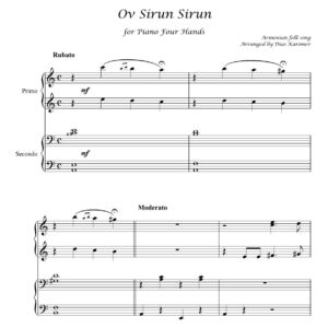 Ov Sirun Sirun Armenian folk song arranged by Dias Karimov piano four hands sheet music PDF download